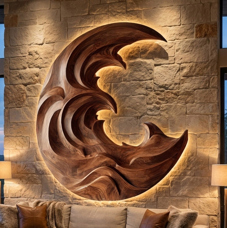 Organic Modern Wood Wave Wall Art For Living Room
