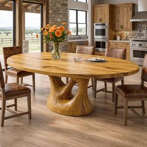Farmhouse Wooden Dining Table With Sculptural Base For Dining Room