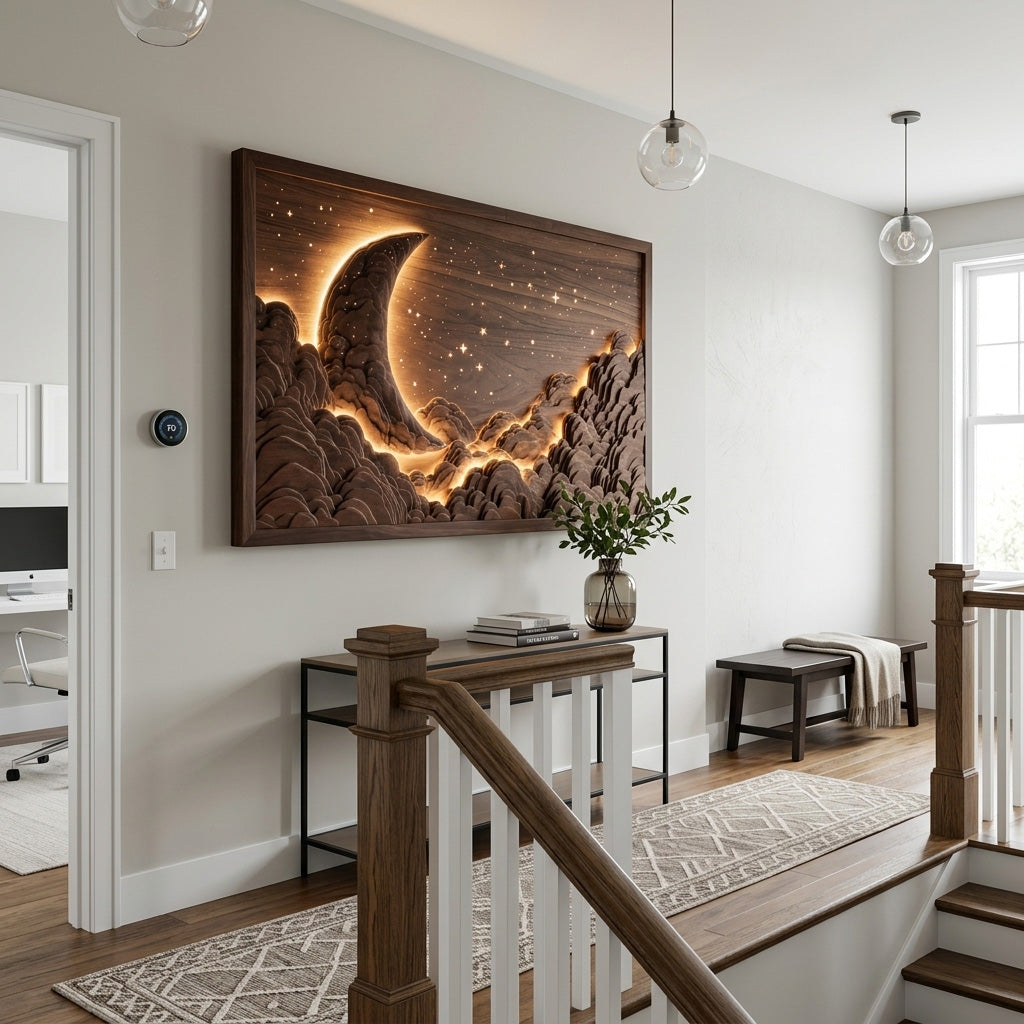 Handcrafted Moon Stars Wooden Wall Art For Bedroom