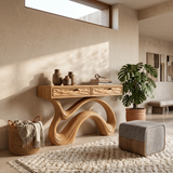 Wooden Console Table With Carved Curved Base For Contemporary Entryway