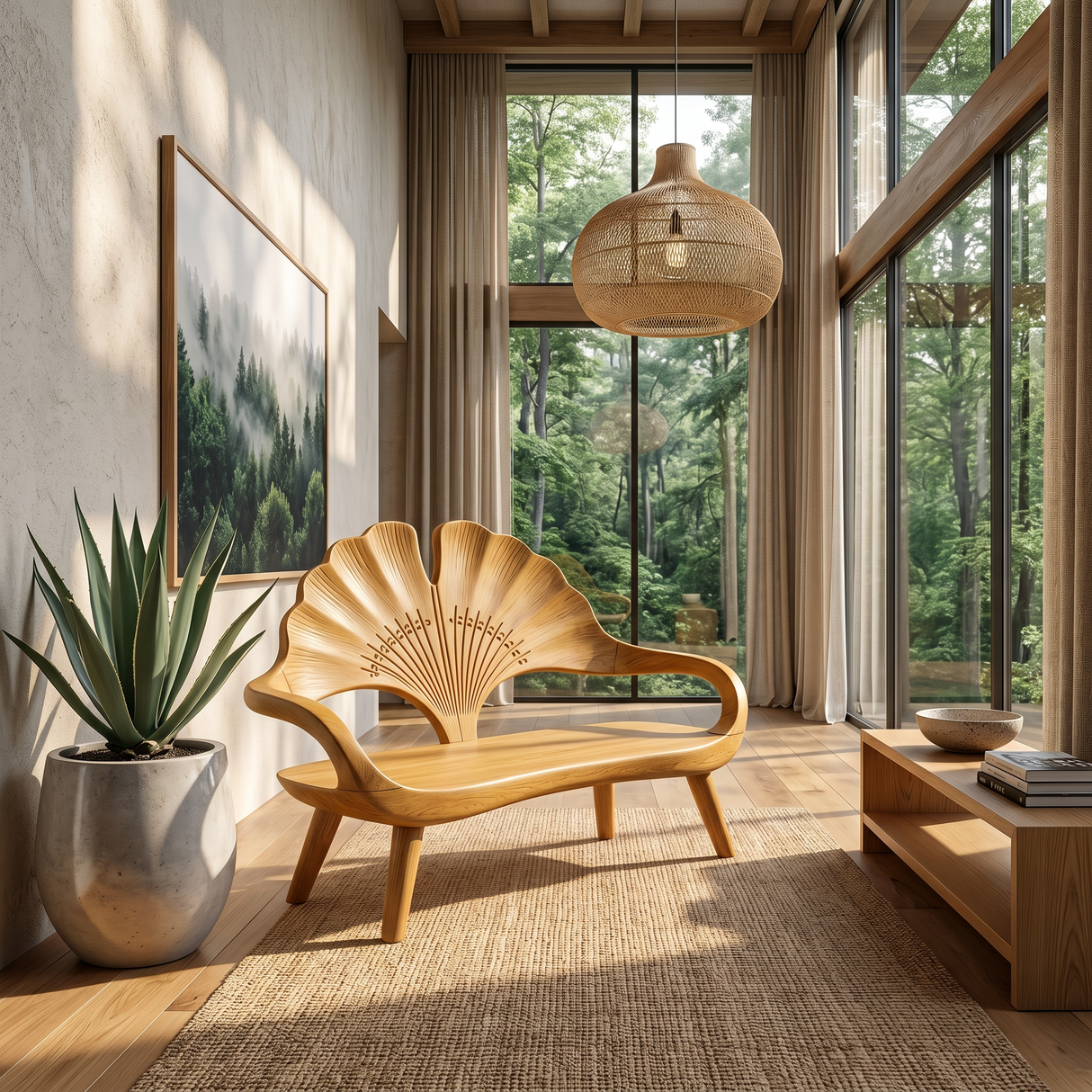 Modern Ginkgo Fan Back Bench For Bedroom Interior Space
