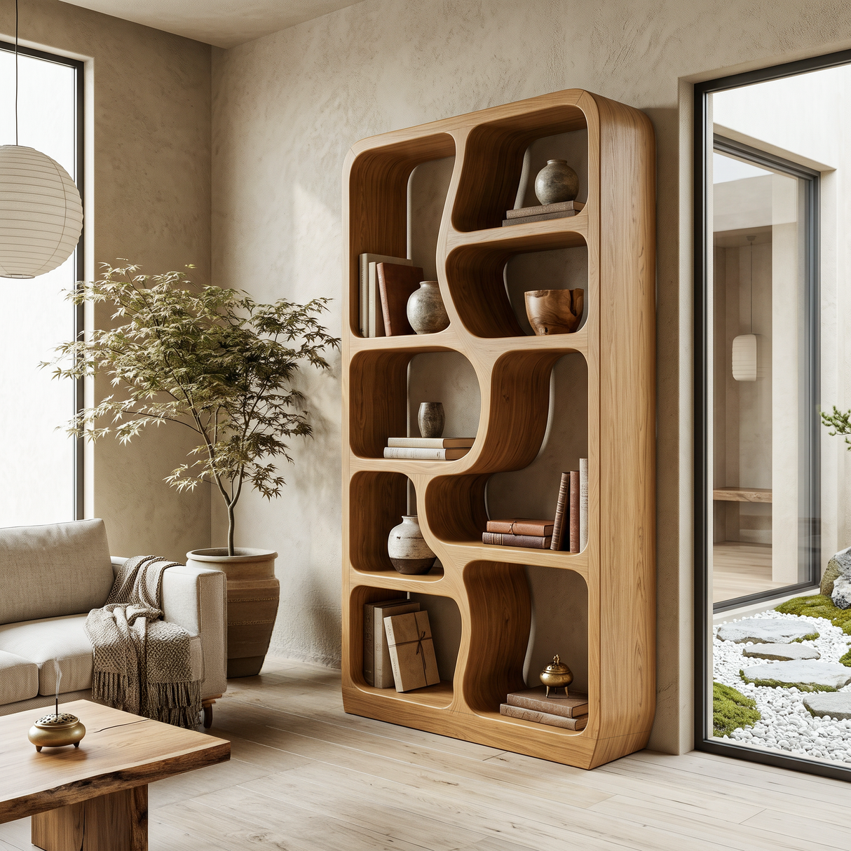 Contemporary Handmade Wooden Bookshelf For Home Styling