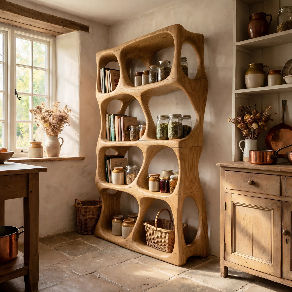 Contemporary Handcrafted Bookcase Display Organizer For Study Room