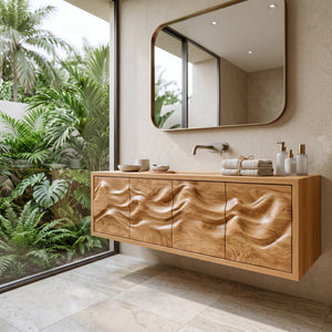 Organic Bathroom Vanity With Carved Mountain Front For Luxury Bathroom