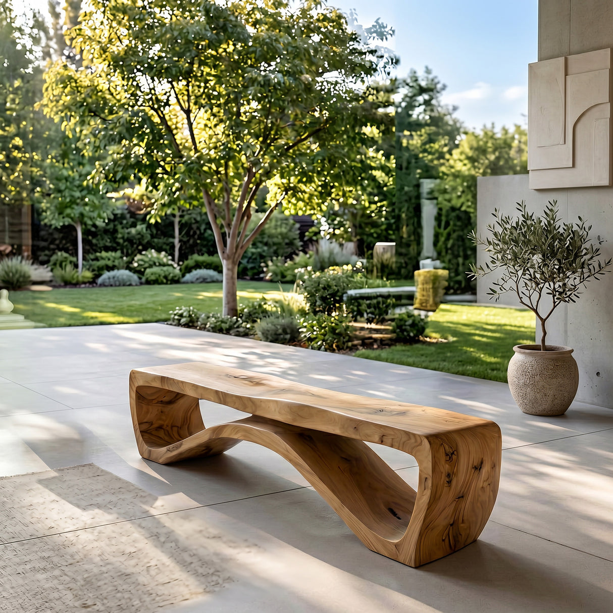 Minimalist Wooden Outdoor Bench For Front Yard Walkway