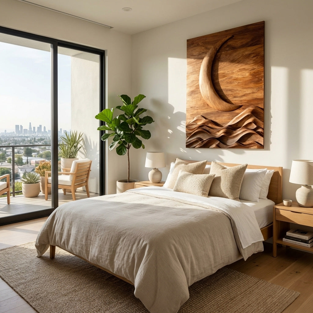Large Crescent Moon Wood Wall Art For Bedroom