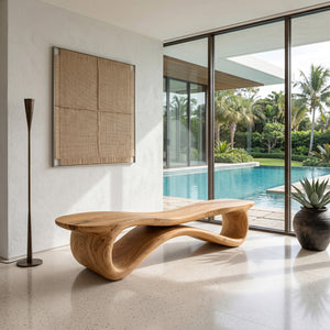 Contemporary Undulating Wooden Bench For Living Room