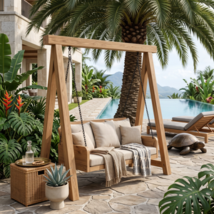 Organic Wood Swing With Backrest For Patio