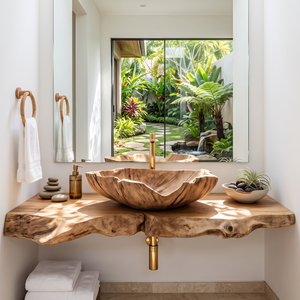 Farmhouse Handcrafted Wooden Vessel Sink For Bathroom