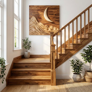 Contemporary Moon Over Mountains Wooden Wall Art For Home