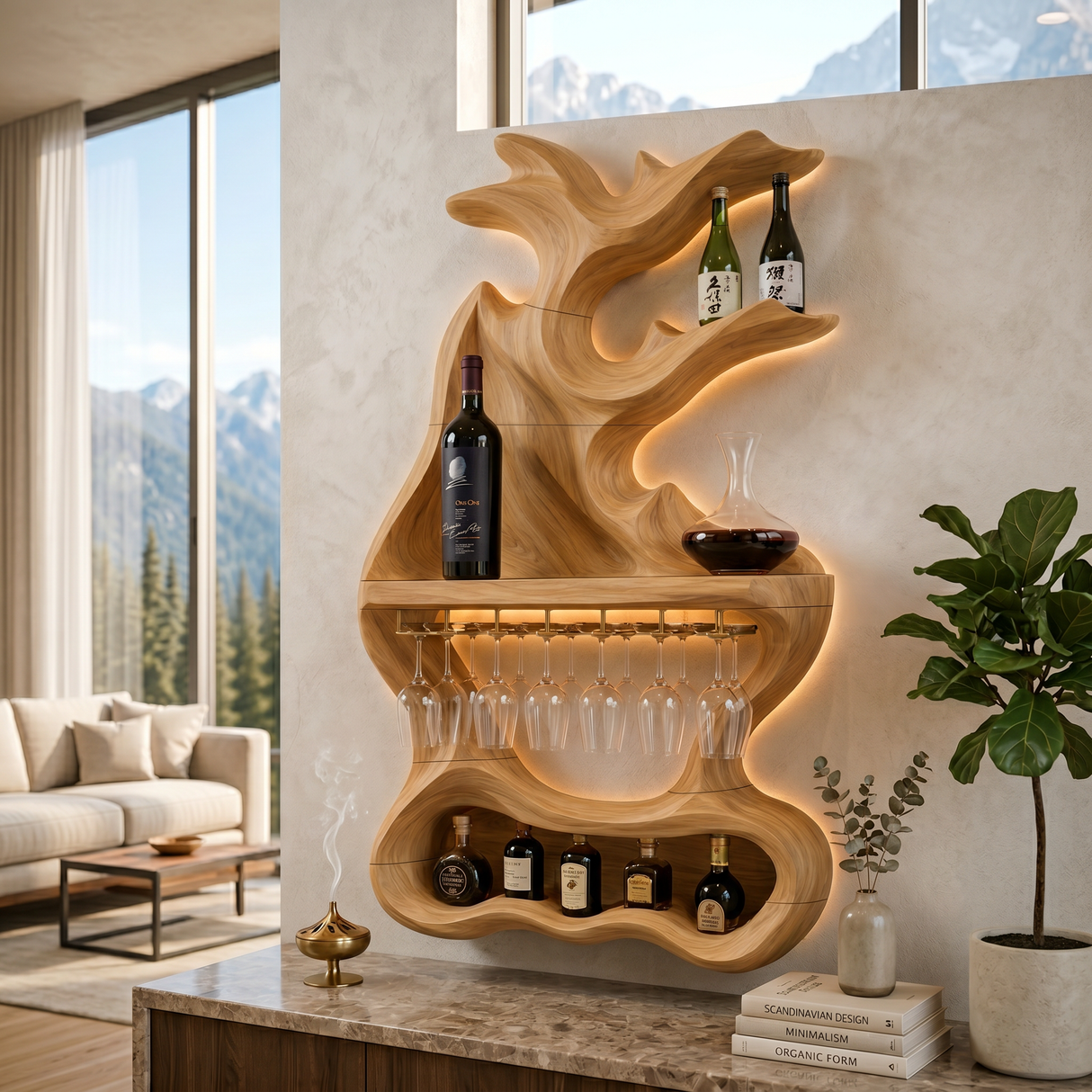Contemporary Sculptural Wine Organizer For Dining Space