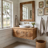 Sculptural Bathroom Vanity Wave Texture Wood Cabinet For Luxury Bathroom