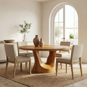 Farmhouse Round Wooden Dining Table For Dining Room