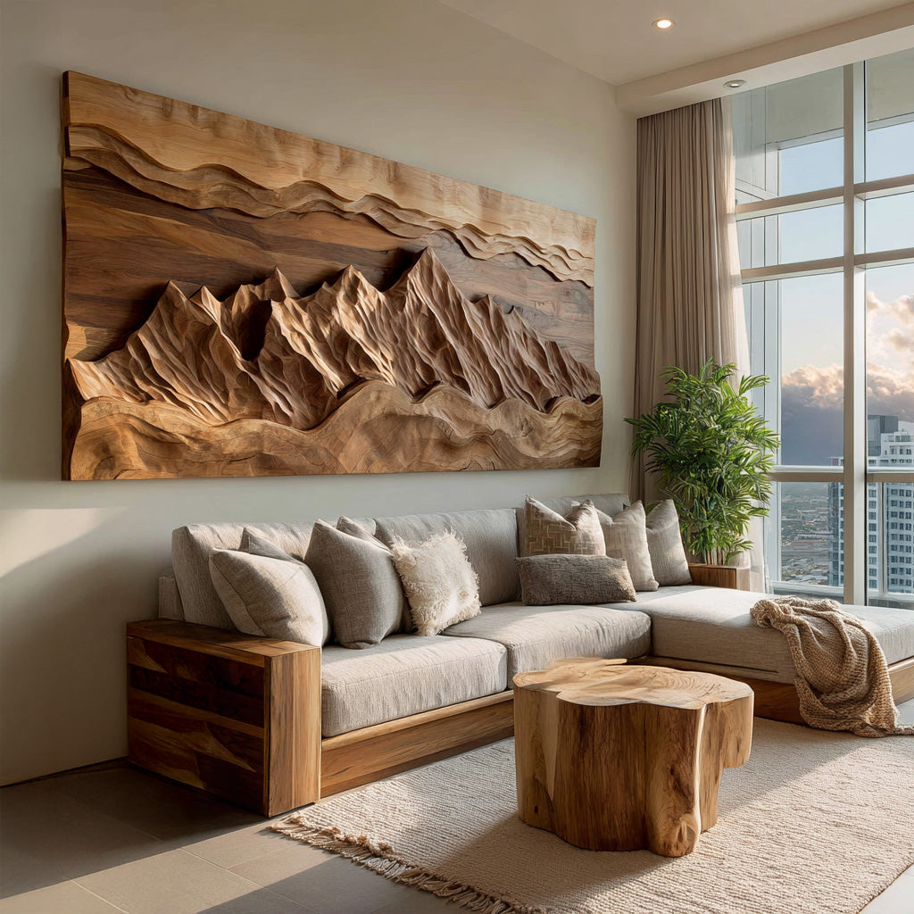 Organic Wood Wall Art Landscape Decor For Living Room