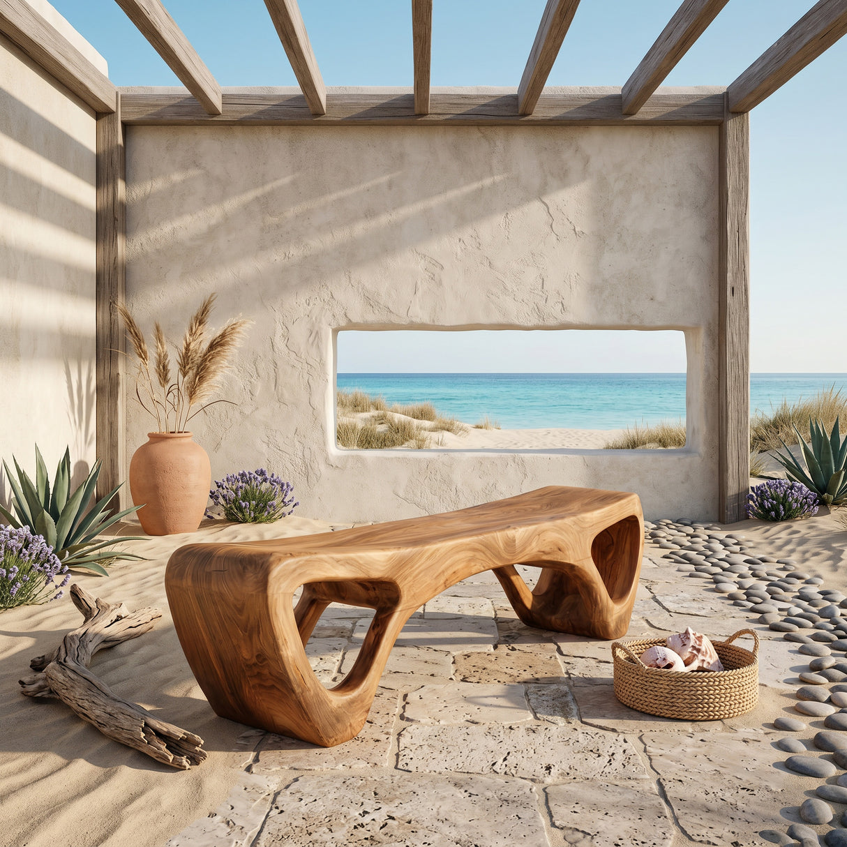 Handcrafted Wooden Garden Bench For Outdoor Lounge Area
