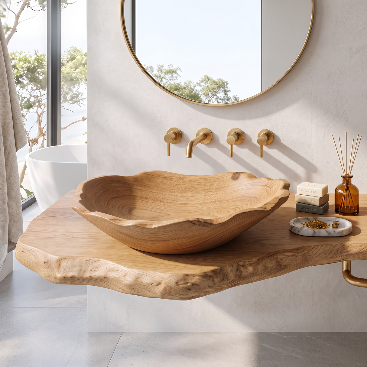 Mid Century Wooden Vessel Sink For Natural Bathroom Decor