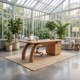 Modern Curved Desk With Open Shelf For Home Office