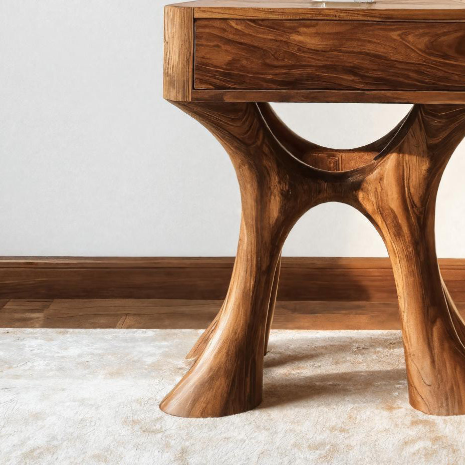Unique Sculptural Side Table With Drawer For Living Room