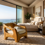Wooden Armchair With Sculptural Frame For Porch