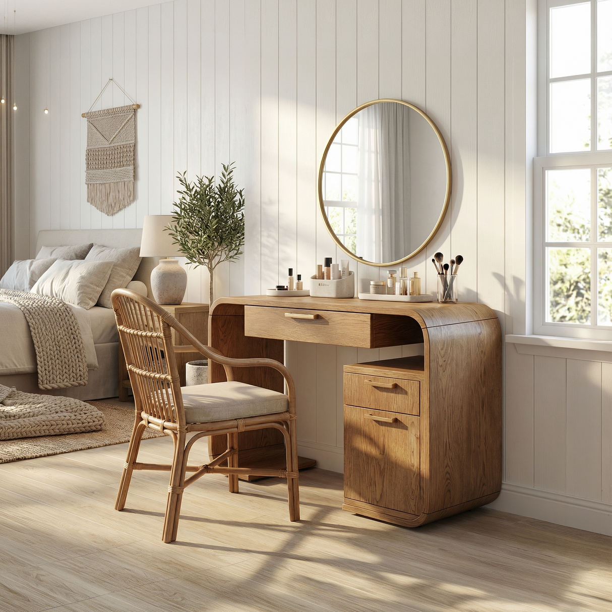 Modern Sculptural Vanity Table Bedroom Dressing Area Makeup Space