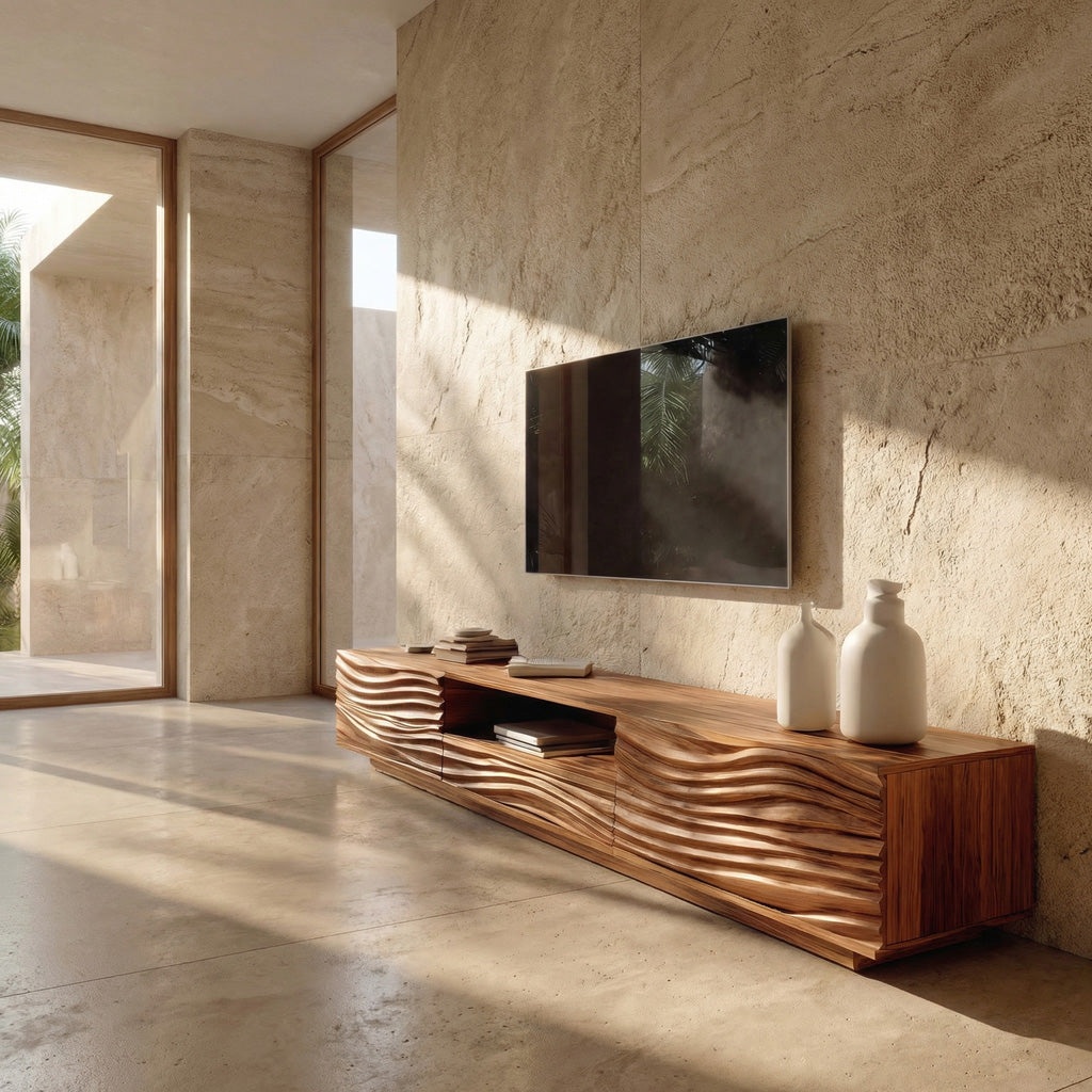 Modern Organic TV Console Sculpted Media Cabinet For Living Room