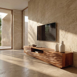 Modern Organic TV Console Sculpted Media Cabinet For Living Room