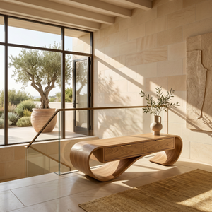 Contemporary Curved Bench With Drawer Storage For Entryway Interior