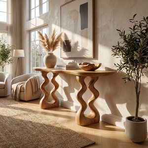 Mid Century Curved Entry Table For Luxury Interior Space