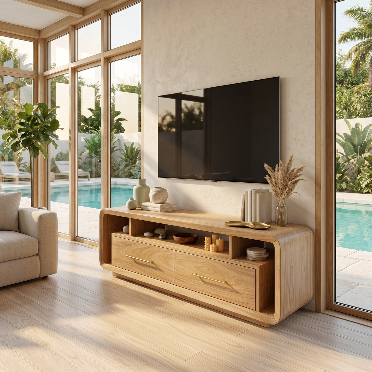 Luxury Walnut Media Console For Contemporary Master Suite Interior