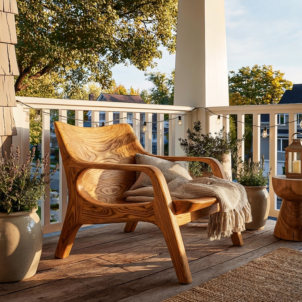 Modern Natural Wood Chair Curved Arm Design For Home