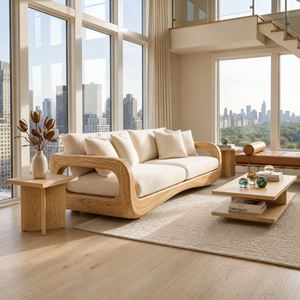 Modern Curved Wooden Sofa For Luxury Penthouse Interior Decor