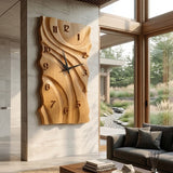 Rustic Wooden Wall Clock With Carved Design For Home