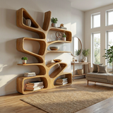 Organic Wooden Bookcase With Sculptural Form For Living Space