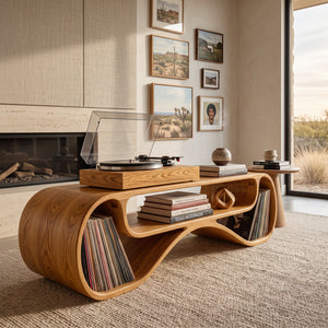 Modern Record Player Cabinet With Sculptural Form For Living Room