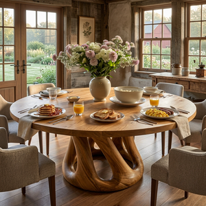 Modern Wooden Dining Table With Pedestal Base For Kitchen