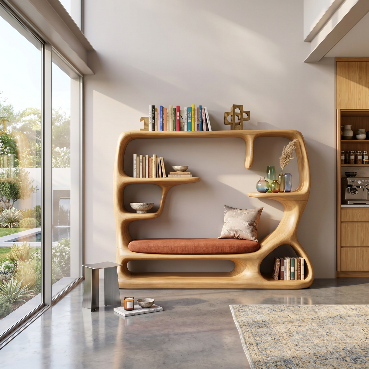 Organic Window Seat Bookcase For Cozy Reading Space