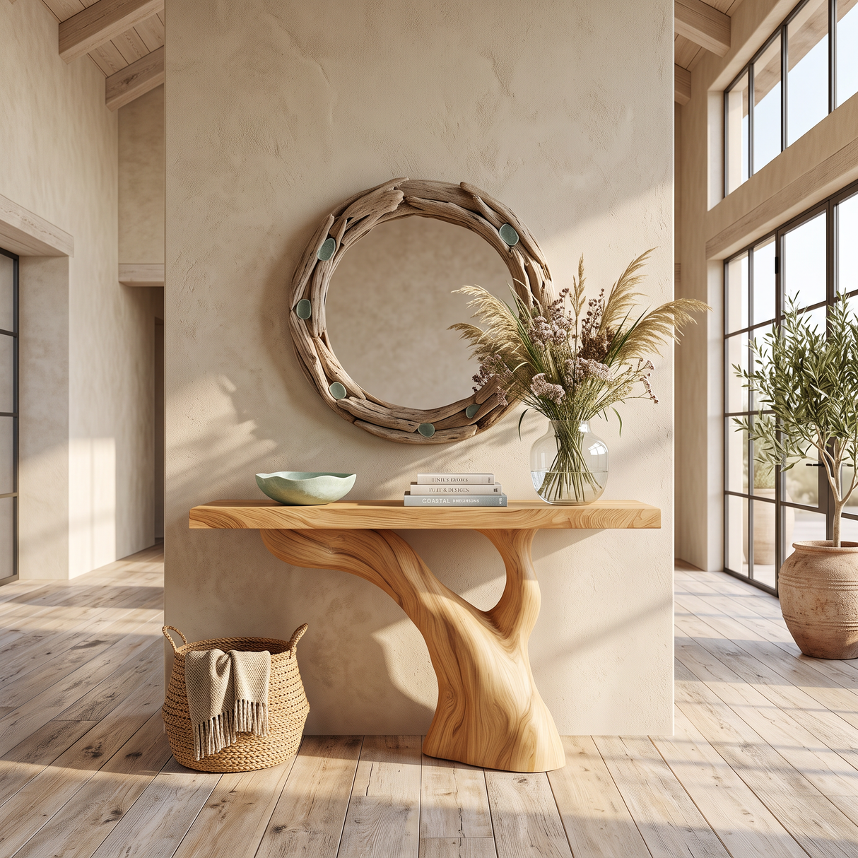Handcrafted Live Edge Entryway Table Sculptural Solid Wood Furniture Decor