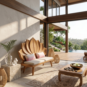 Contemporary Lotus Flower Back Bench For Bedroom Interior Space