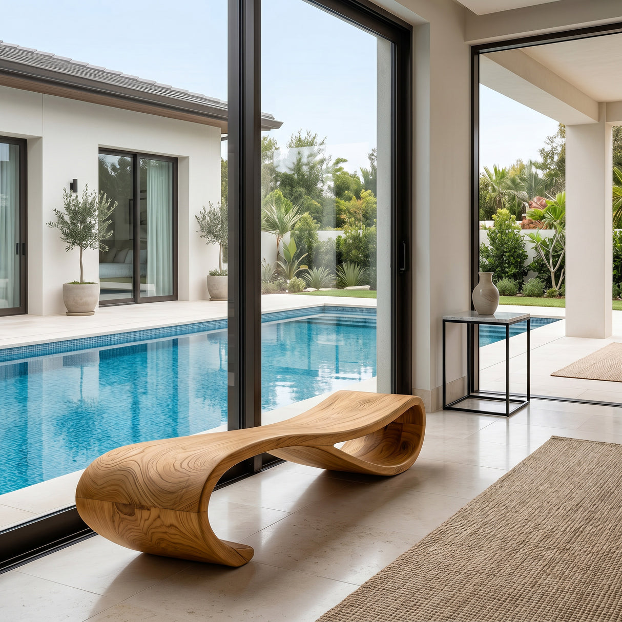Modern Statement Bench With Soft Curved Lines For Entryway