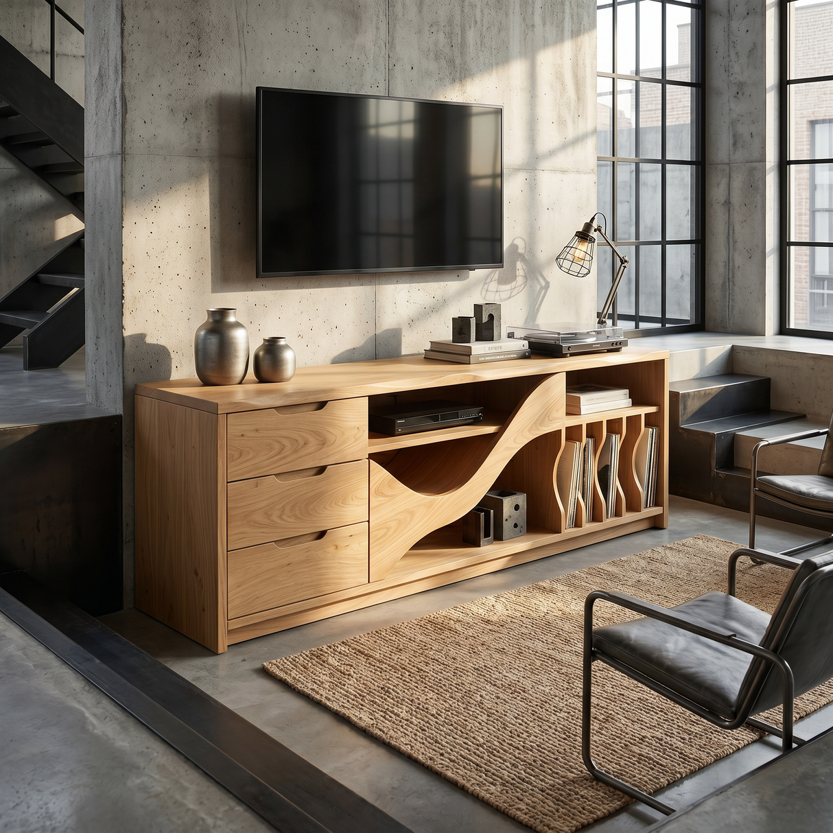 Industrial Wooden TV Cabinet Contemporary Loft Living