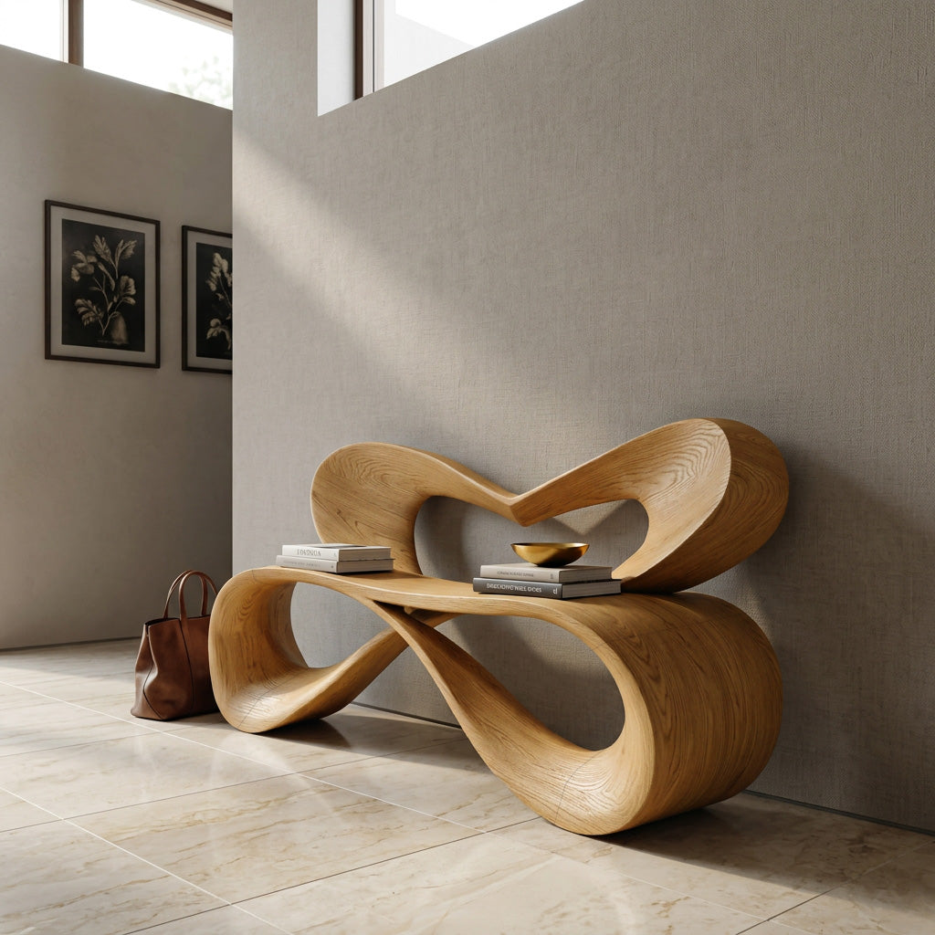 Modern Bench With Heart-Shaped Backrest For Hallway
