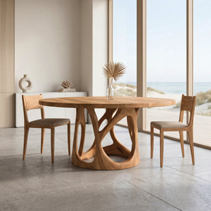 Organic Round Dining Table With Sculptural Leg For Dining Room