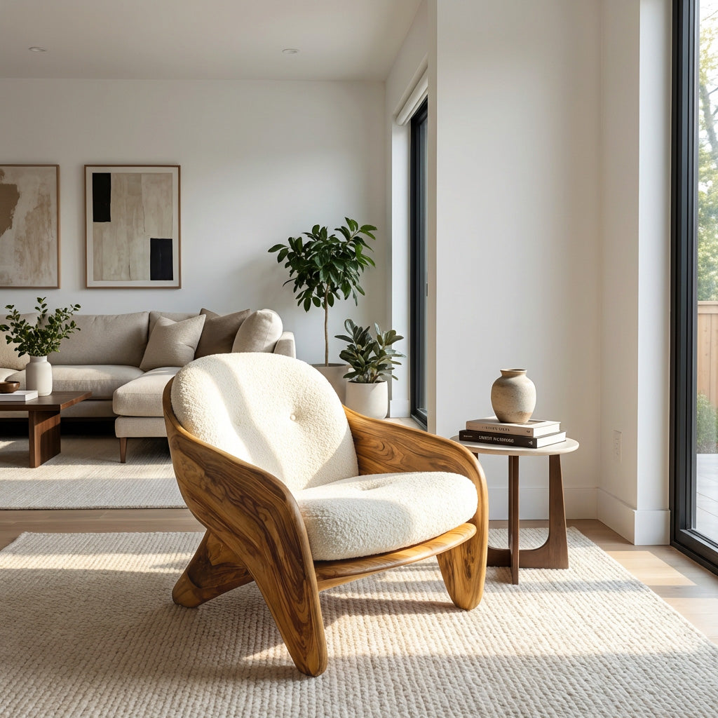 Modern Natural Wood Chair For Bedroom Reading Corner