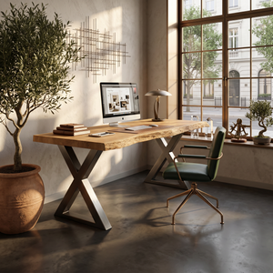 Tropical Computer Desk With Live Edge Top For Home Office