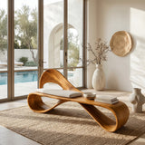 Modern Wooden Bench With Sculptural Curved Backrest For Reading Nook