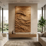 Japandi Style Carved Ocean Wood Wall Art For Home Interior
