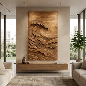 Japandi Style Carved Ocean Wood Wall Art For Home Interior