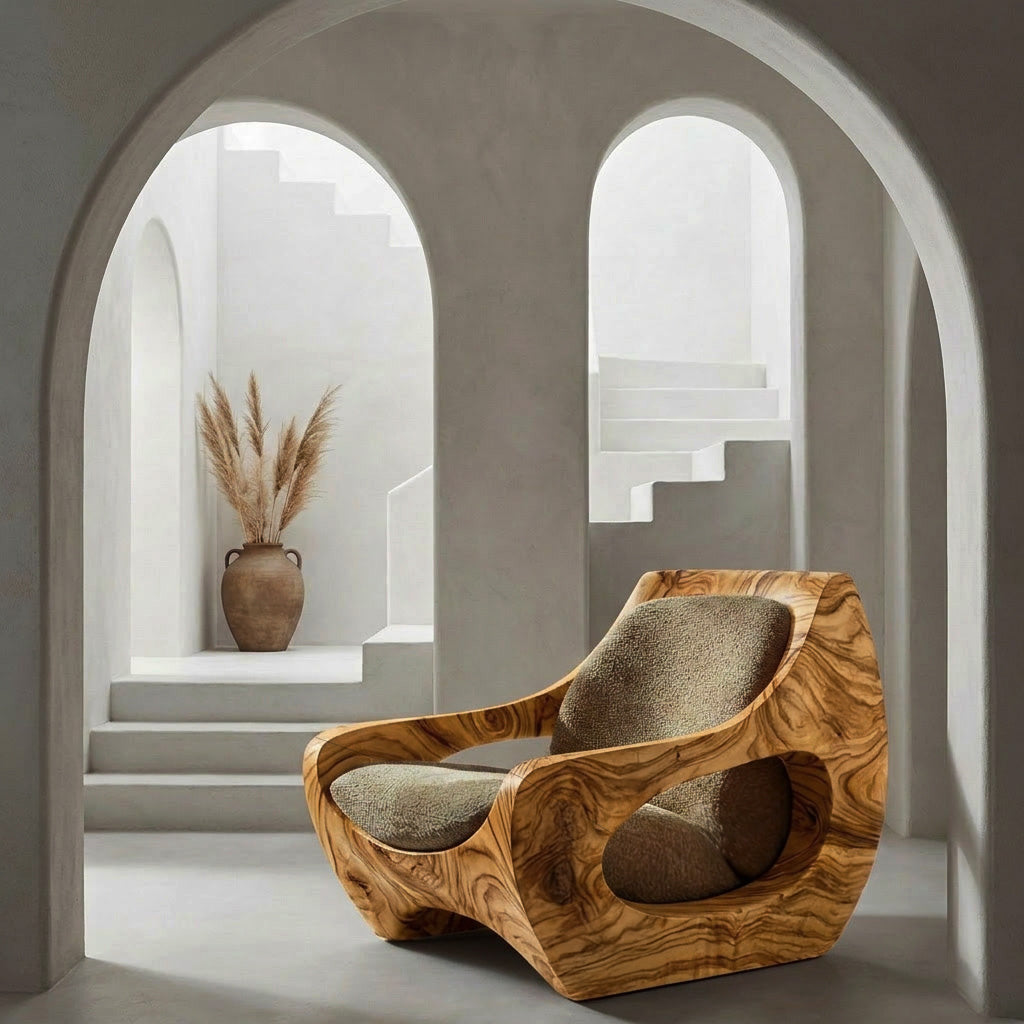 Sculptural Natural Wood Chair For Modern Home Decor
