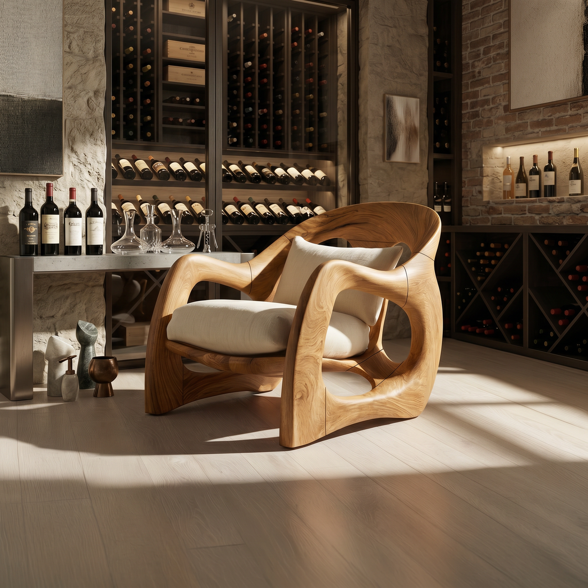 Handcrafted Organic Wood Armchair for Cozy Minimalist Living