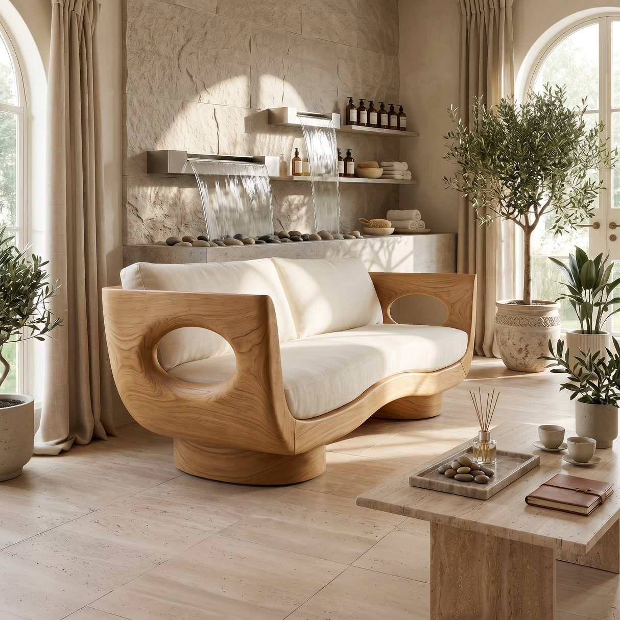 Modern Wooden Sofa Spa Reception Lounge